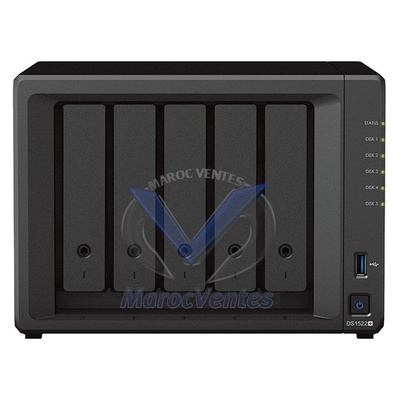 Serveur NAS DiskStation 5 Baies - 8 Go de RAM DDR4 ECC - AMD Ryzen R1600 DS1522+